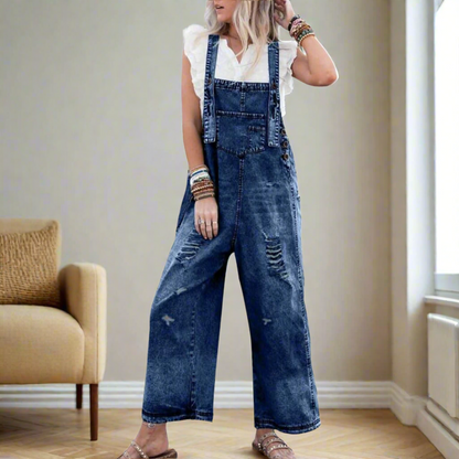 Structured Vintage Wash Adjustable Jumpsuit For Women | Maristelle