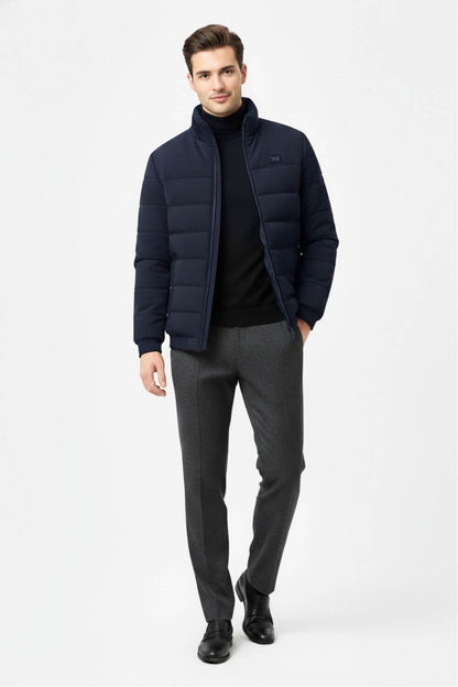 Healing Stand-collar puffer jacket with zippered pockets for men | Caurelle