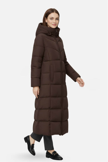 Iconic Long Hooded Quilted Puffer Coat For Women | Evelira