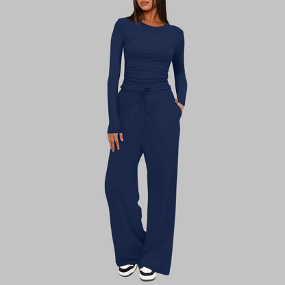 Mayfair Casual Long Sleeve Top And Wide Leg Trousers Set For Women | Virella