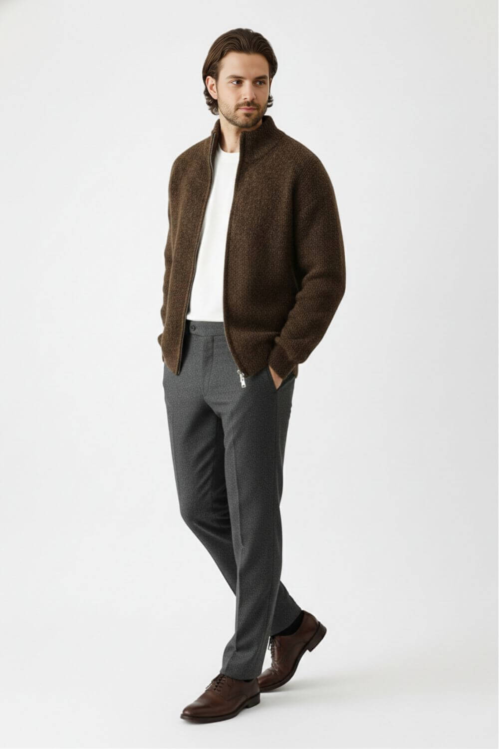 Pristine Full Zip Stand Collar Jacket For Men | Darvyn