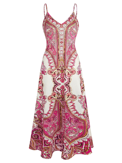 Buttoned Boho Floral Print Sleeveless Dress For Women | Maravelle