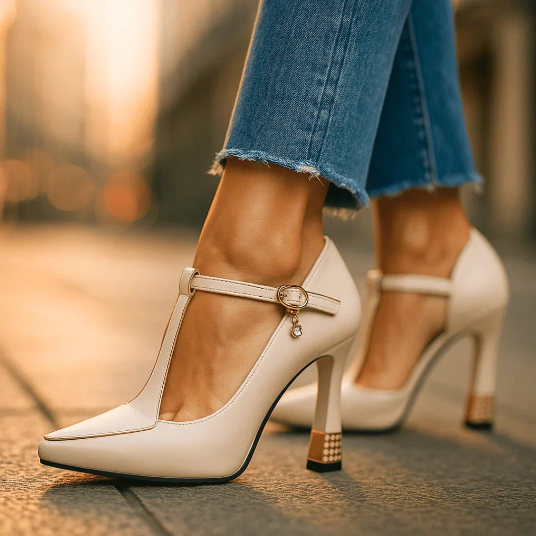 Sublime Pointed Toe T Strap Heels For Women | Vivienne