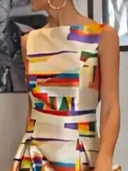 Bold Geometric Print Sleeveless Dress For Women | Isabel