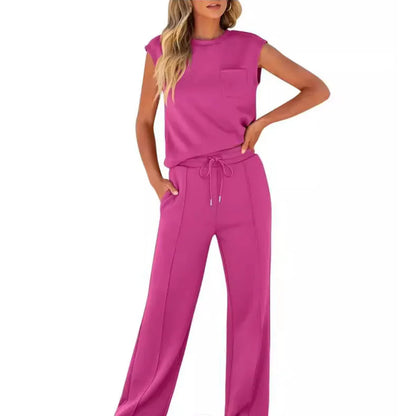 Marble Sleeveless Top And Wide Leg Trousers Set For Women | Eliana