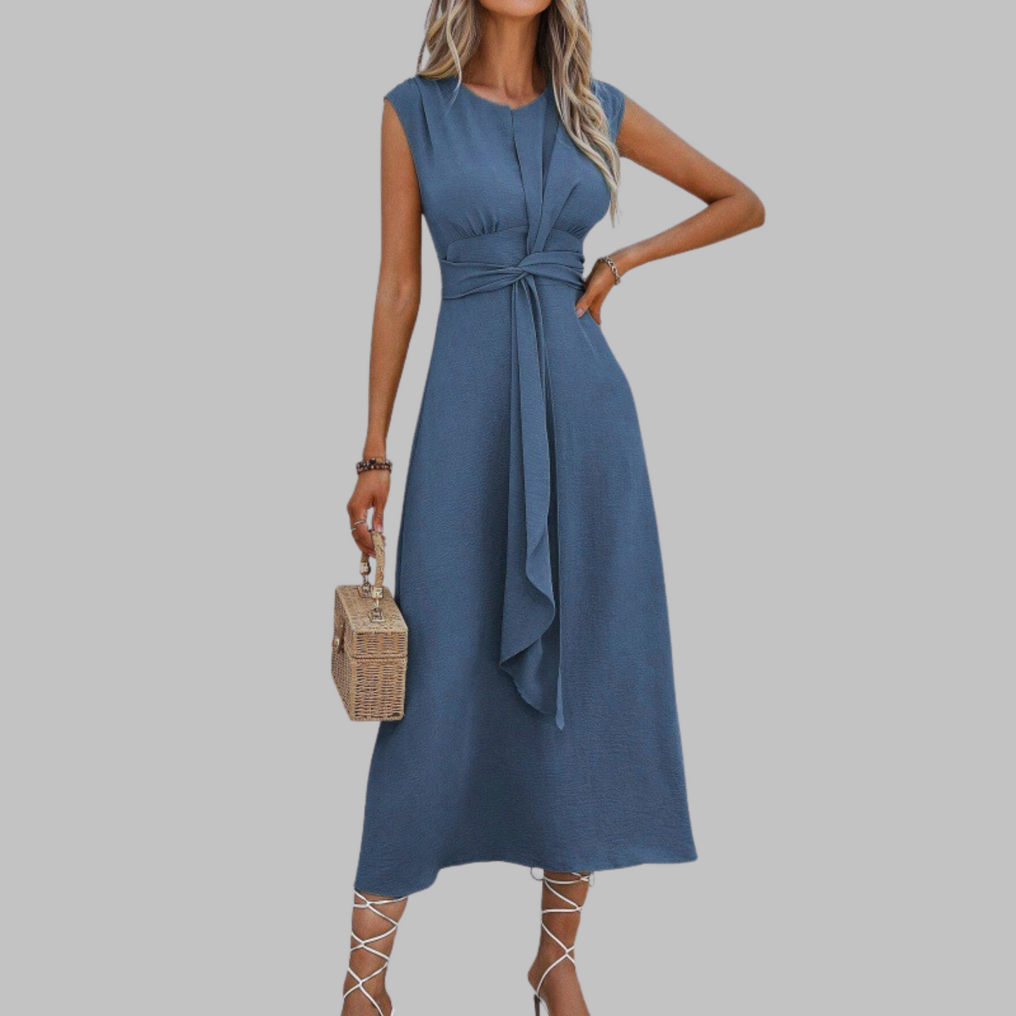 Marina Sleeveless Round Neck Long Dress For Women | Helena