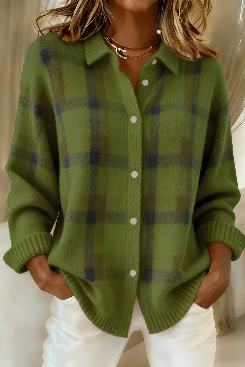 Botanical Plaid knit cardigan for women | Anna