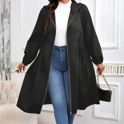 Draped Casual Drawstring Hooded Long Coat For Women | Elvarina