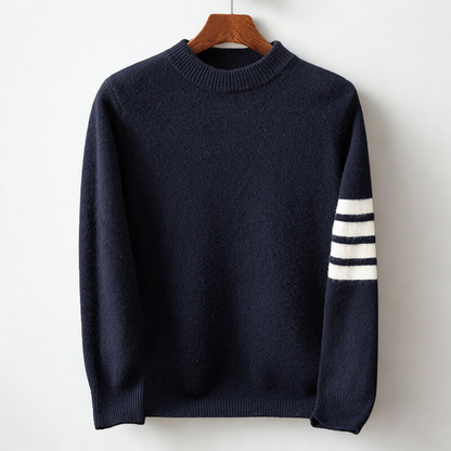 Denim Stripe Sleeve Crew Neck Sweater For Men | Raffy