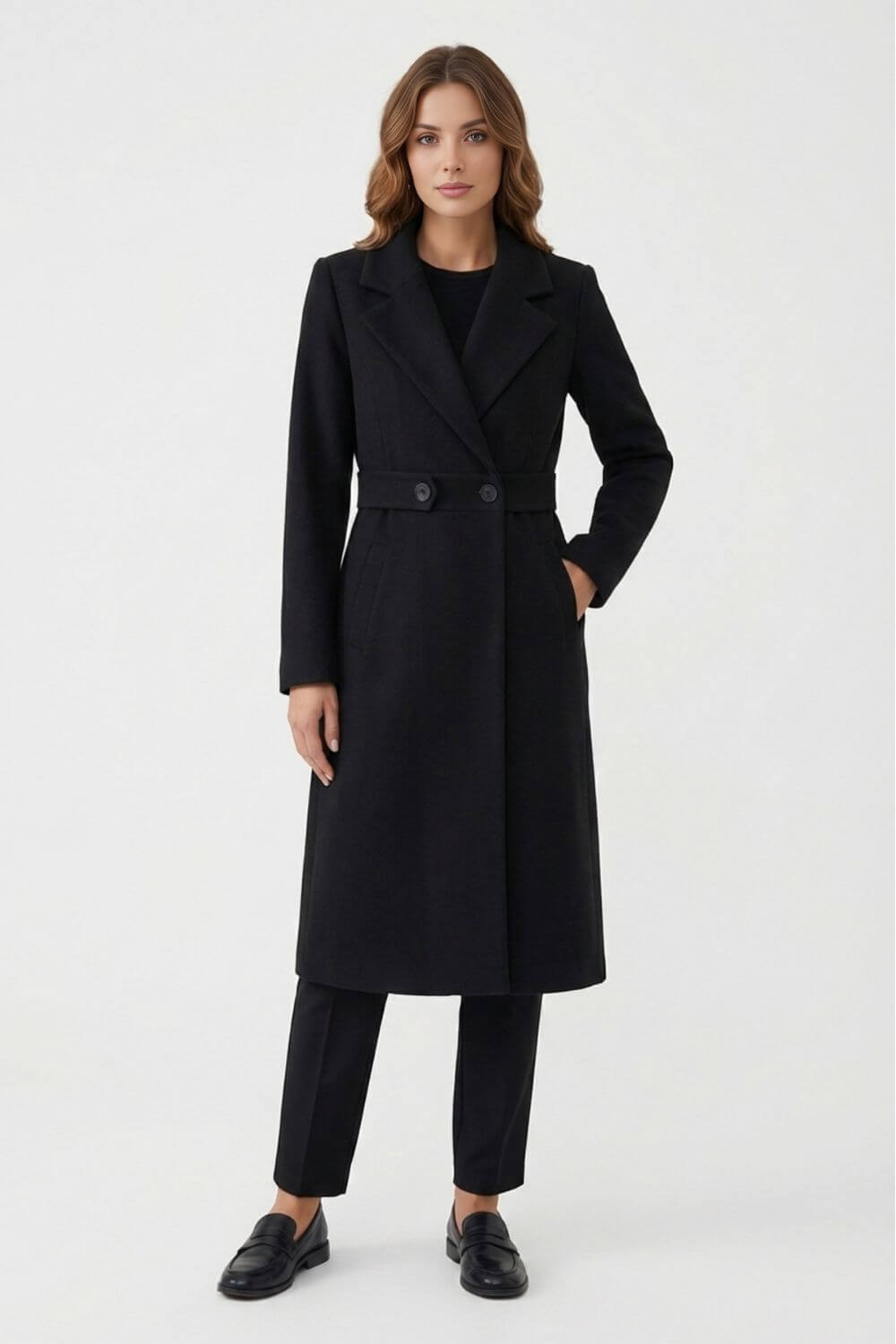 Curated Long Tailored Double Breasted Coat For Women | Arlena