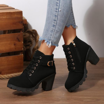 Riverside Lace Up Buckle Chunky Ankle Boots For Women | Elara