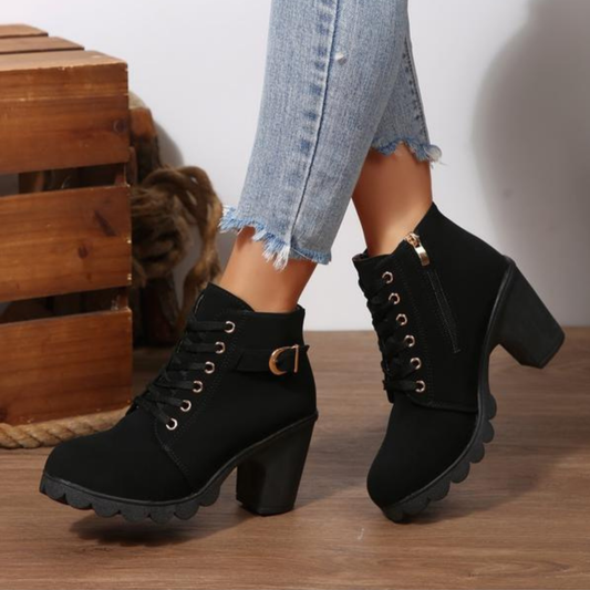 Riverside Lace Up Buckle Chunky Ankle Boots For Women | Elara