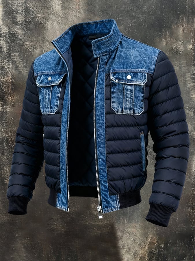 Steadfast Denim Panel Padded Jacket for Men | Lorenzo