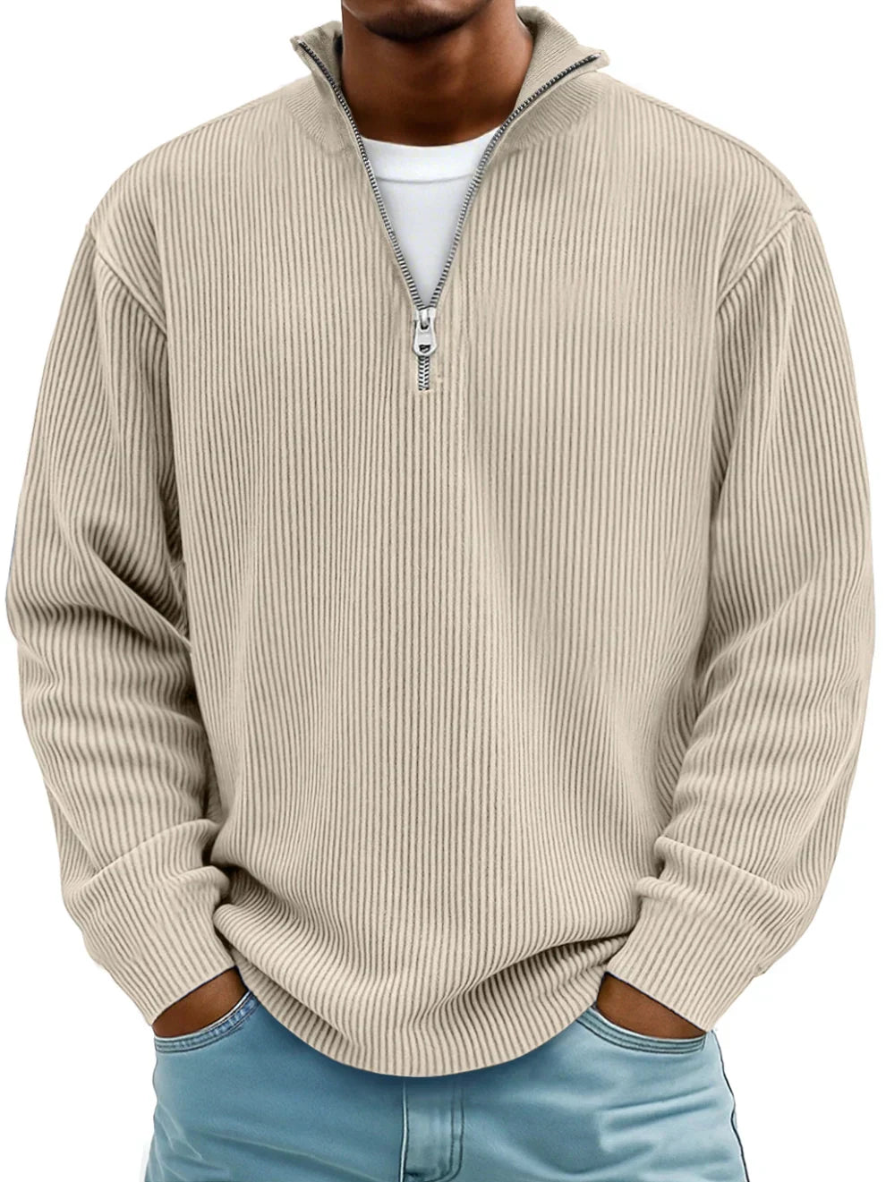 Continental Half Zip Ribbed Sweater For Men | Dario