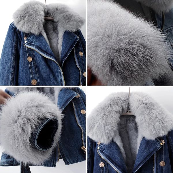 Minimalist Cropped Denim Jacket With Fur Trim For Women | Valentina