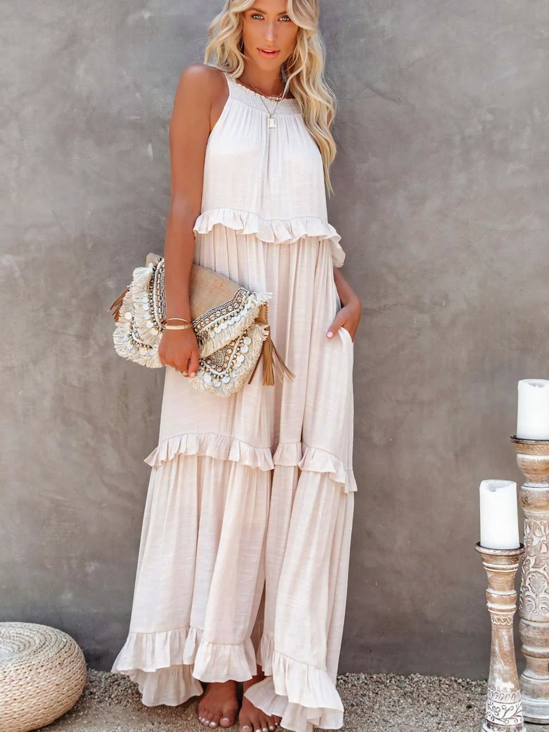 Dainty Tiered Ruffle Long Dress For Women | Lara