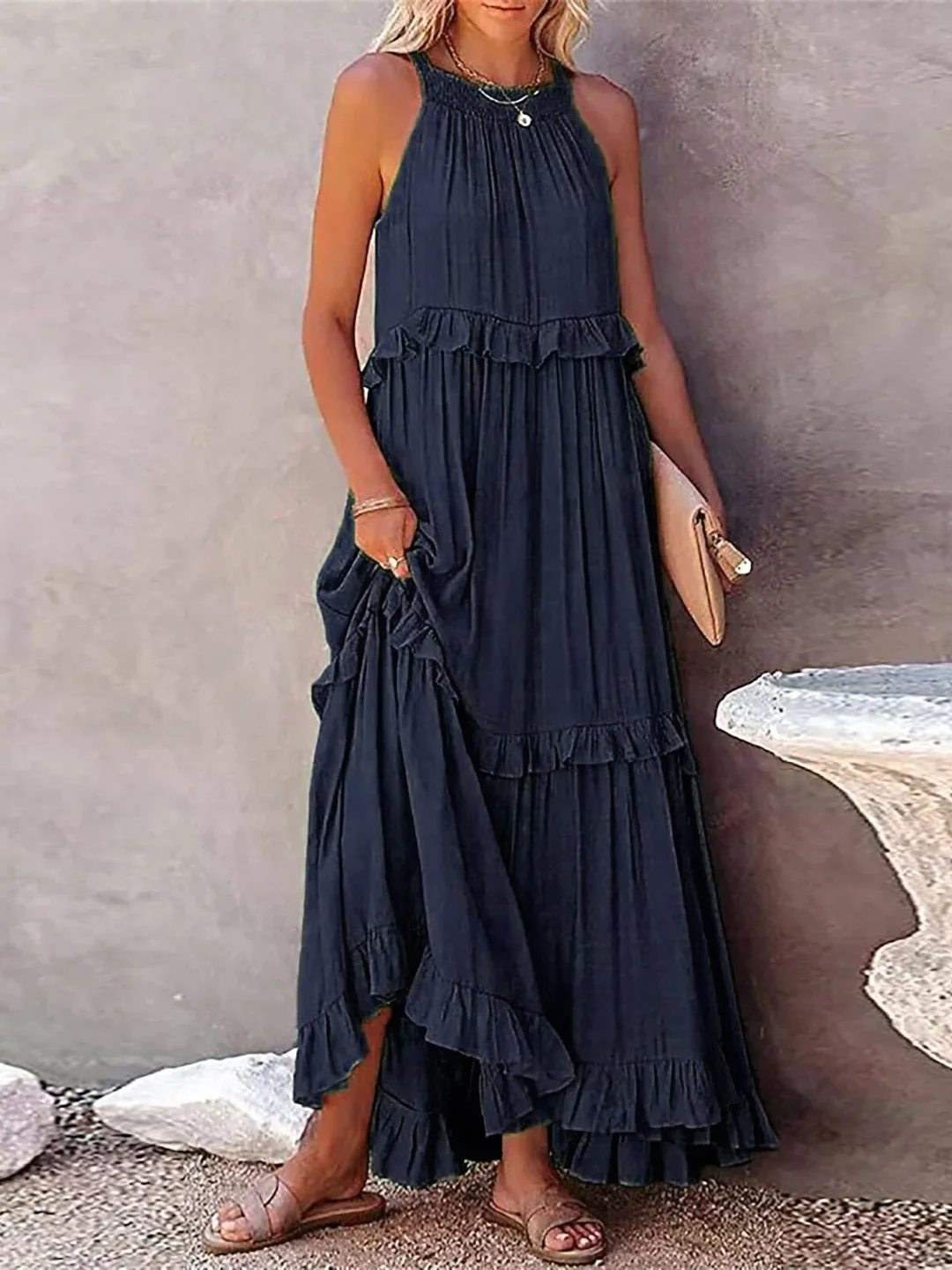 Dainty Tiered Ruffle Long Dress For Women | Lara