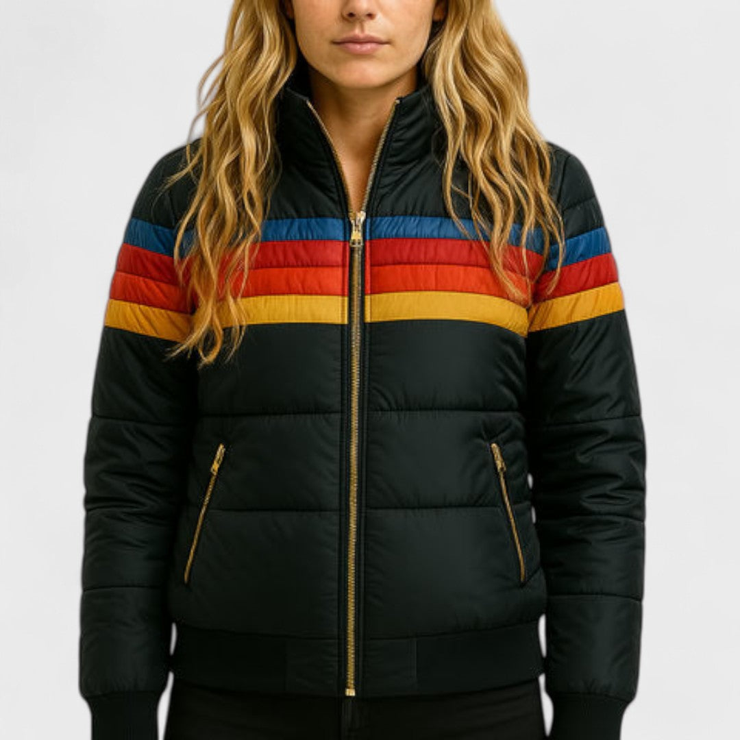 Nurturing Striped Hooded Puffer Jacket For Women | Elara