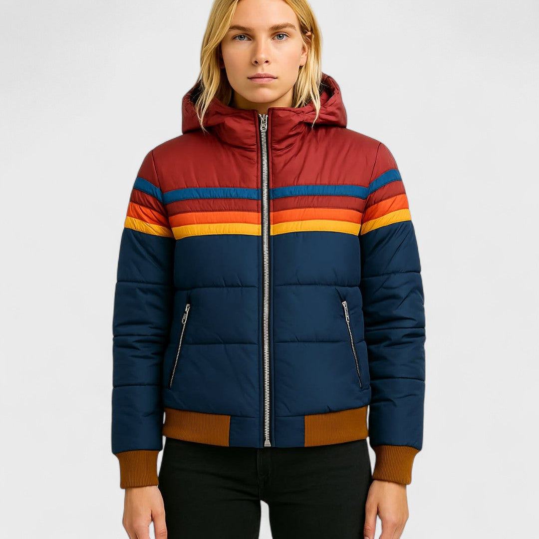 Nurturing Striped Hooded Puffer Jacket For Women | Elara