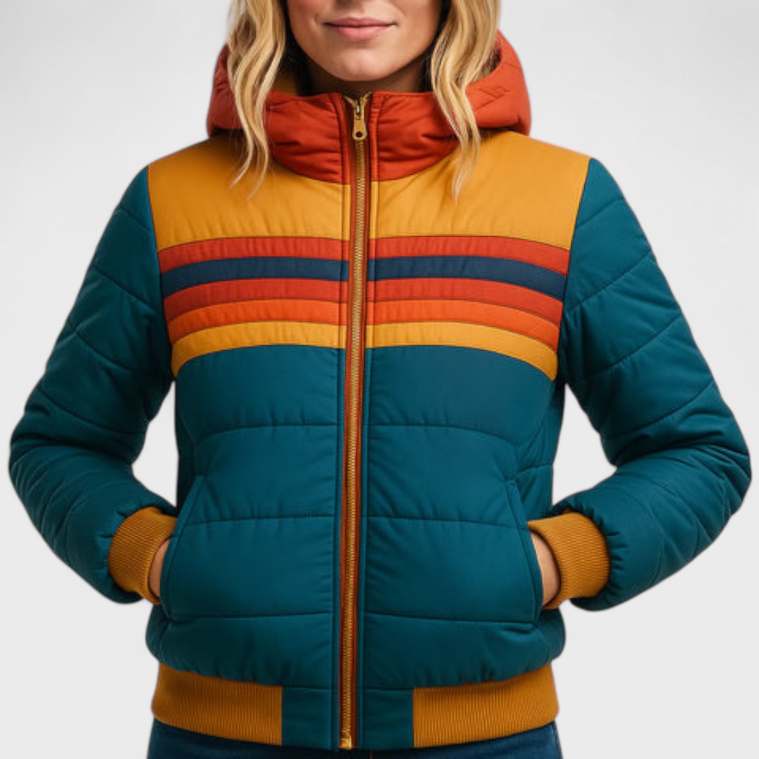 Nurturing Striped Hooded Puffer Jacket For Women | Elara