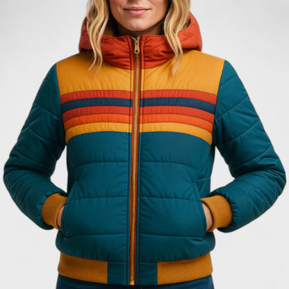 Nurturing Striped Hooded Puffer Jacket For Women | Elara