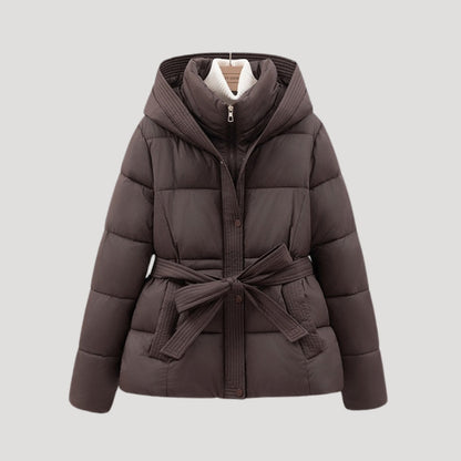 Valley Belted hooded puffer jacket for women | Elara