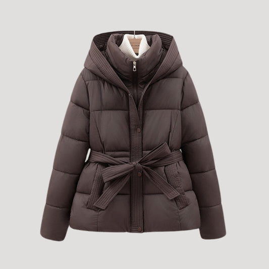 Valley Belted hooded puffer jacket for women | Elara