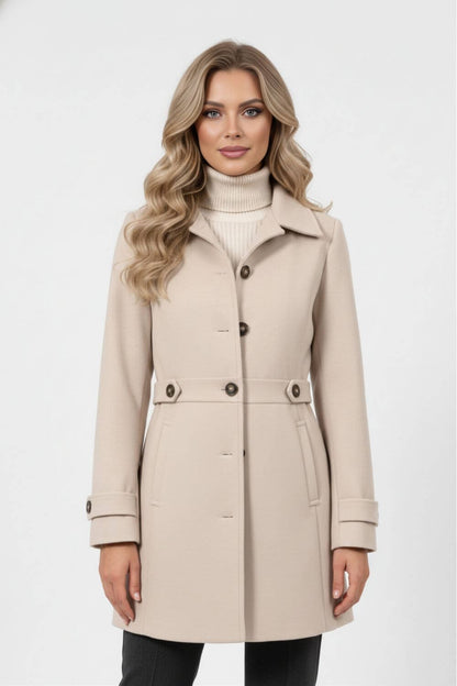 Tailored Belted Button Front Long Coat For Women | Mirevane