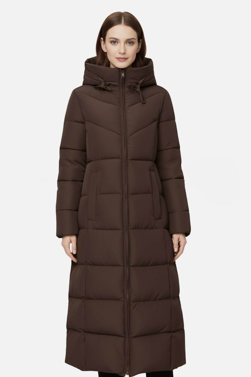 Iconic Long Hooded Quilted Puffer Coat For Women | Evelira