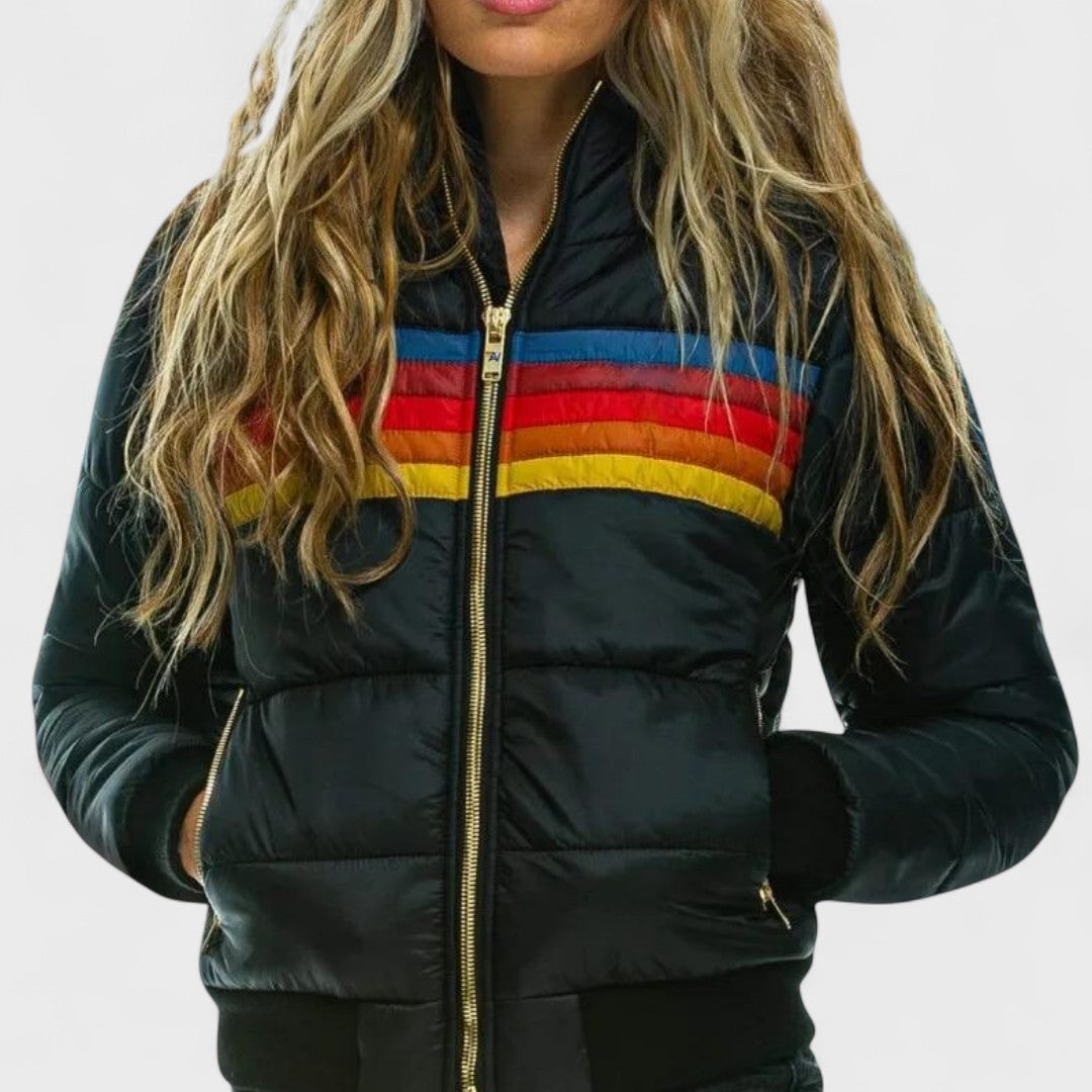 Nurturing Striped Hooded Puffer Jacket For Women | Elara