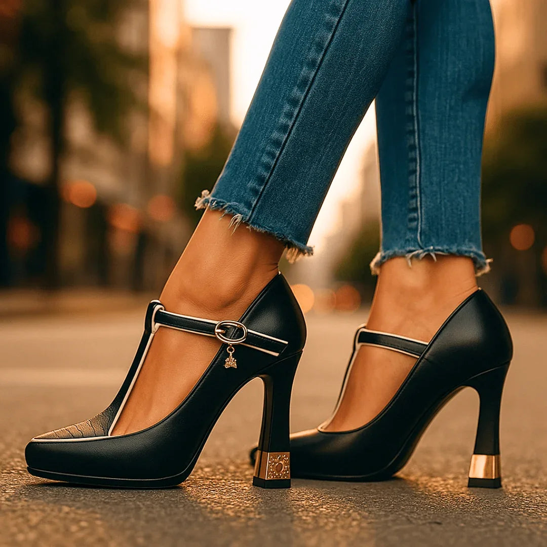 Sublime Pointed Toe T Strap Heels For Women | Vivienne