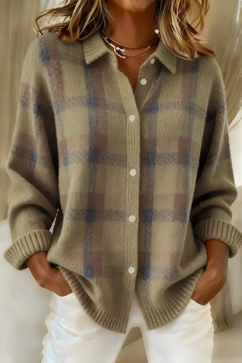 Botanical Plaid knit cardigan for women | Anna