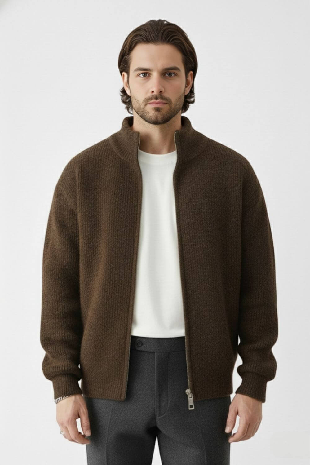 Pristine Full Zip Stand Collar Jacket For Men | Darvyn