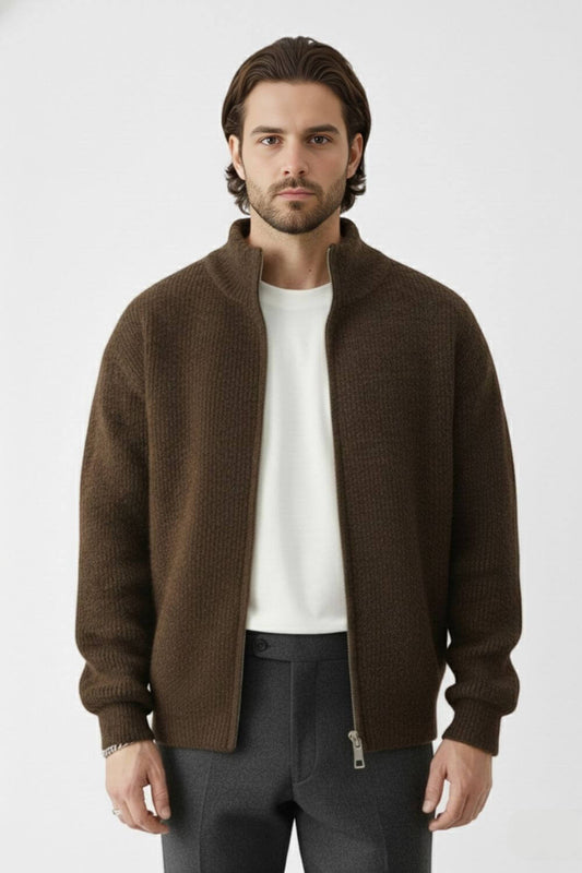 Uplifting Zip knit jumper with stand collar for men | Caurelle