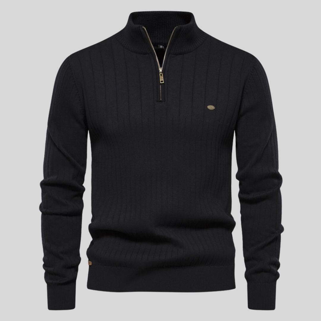 Lavender Ribbed Zip Neck Sweater for Men | Corin