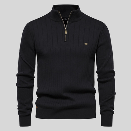 Lavender Ribbed Zip Neck Sweater for Men | Corin
