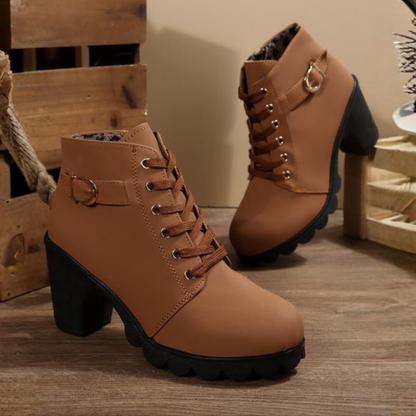 Riverside Lace Up Buckle Chunky Ankle Boots For Women | Elara