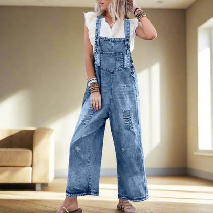 Structured Vintage Wash Adjustable Jumpsuit For Women | Maristelle