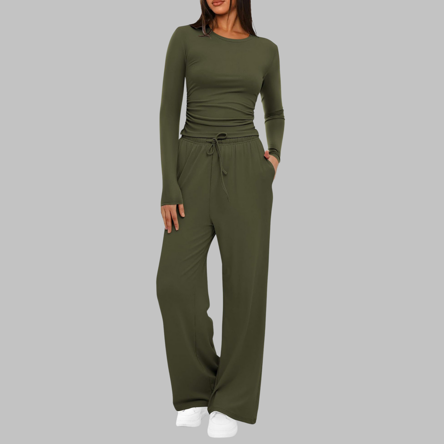 Hampstead Casual Long Sleeve Top And Wide Leg Trousers Set For Women | Eloria