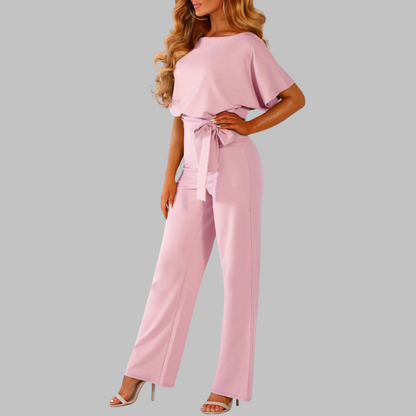 Muted Casual Tie Front Batwing Sleeve Jumpsuit For Women | Elanora
