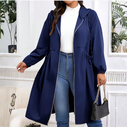 Draped Casual Drawstring Hooded Long Coat For Women | Elvarina