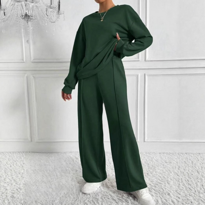 Slim Casual Long Sleeve Sweatshirt And High Waist Trousers Set For Women | Veloura