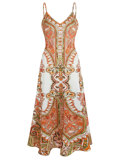 Buttoned Boho Floral Print Sleeveless Dress For Women | Maravelle