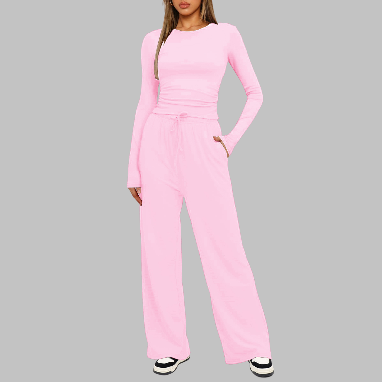 Mayfair Casual Long Sleeve Top And Wide Leg Trousers Set For Women | Virella