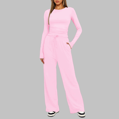 Mayfair Casual Long Sleeve Top And Wide Leg Trousers Set For Women | Virella