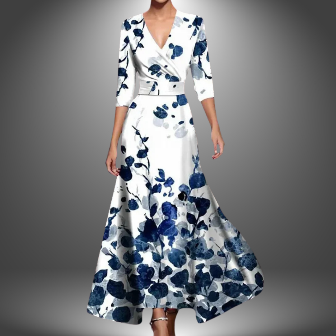 Radiant Floral V Neck Long Dress For Women | Maravelle