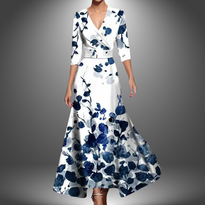Radiant Floral V Neck Long Dress For Women | Maravelle