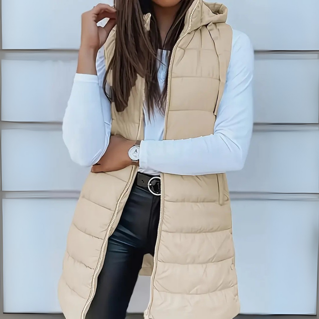 Petalled Long Quilted Hooded Gilet for Women | Arlisse