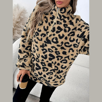 Fresh Leopard Print Zip Jumper For Women | Andrea