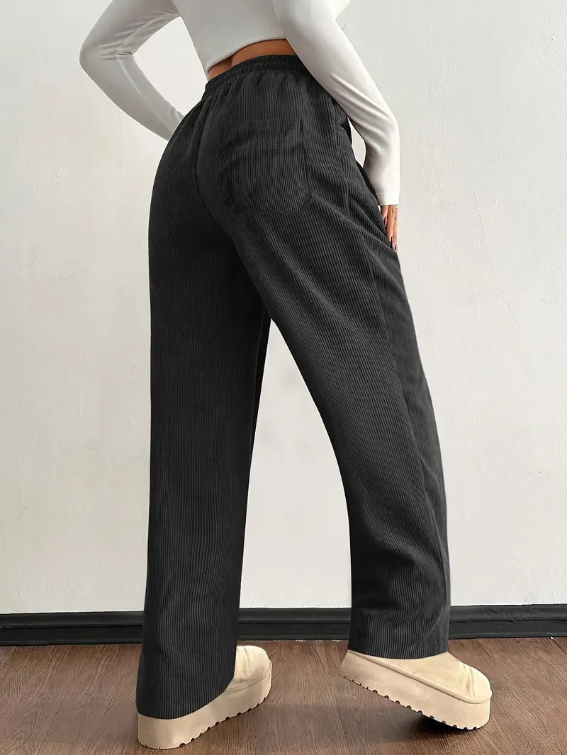 Gold Wide Leg Drawstring Trousers for Women | Elodie